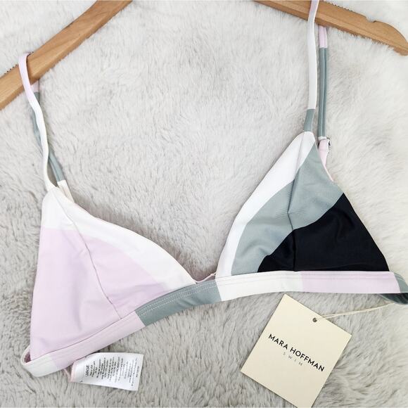 NEW Mara Hoffman Astrid Juniper Pastel Sage Multi Color Stripe Triangle Swim Top - Picture 5 of 13